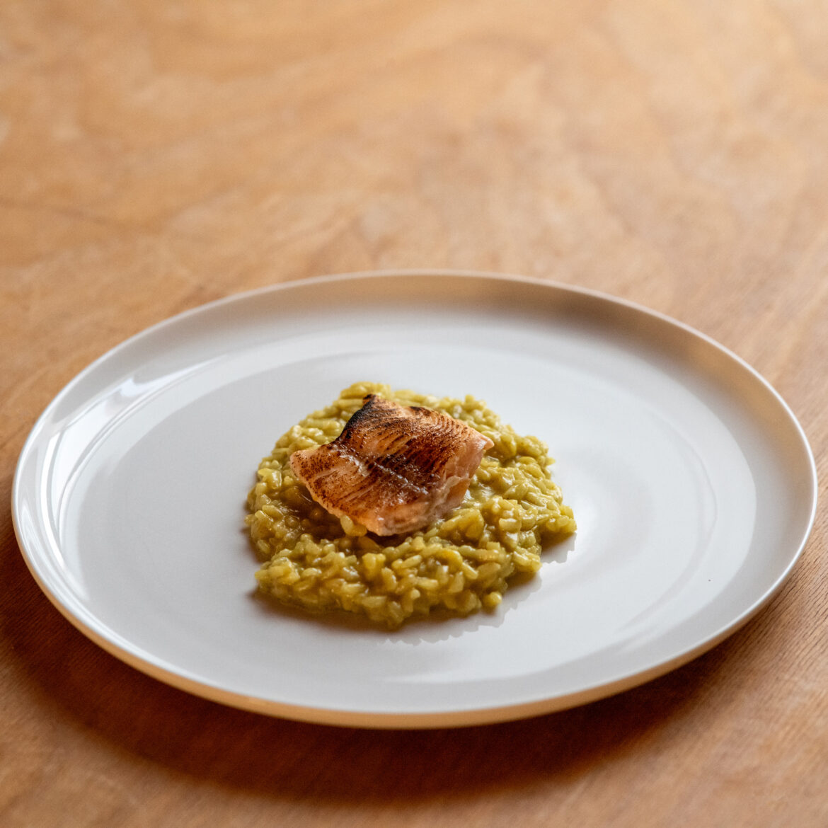 Geflämmtes Saiblingsfilet an Zitronenrisotto